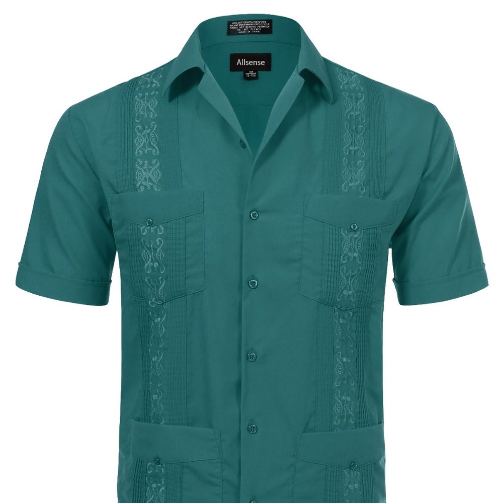 Men's Short Sleeve Cuban Guayabera Shirt Teal